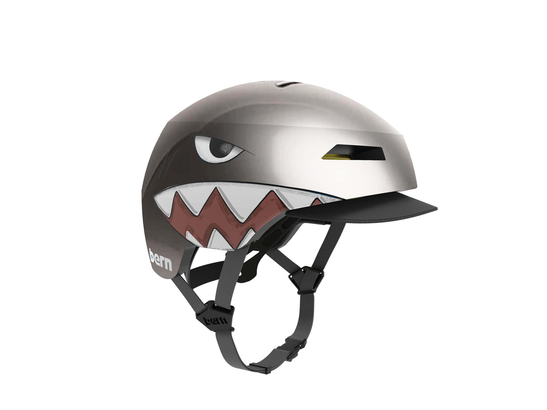 CASQUE BERN NINO 2.0 METALLIC SILVER SHARK BITE